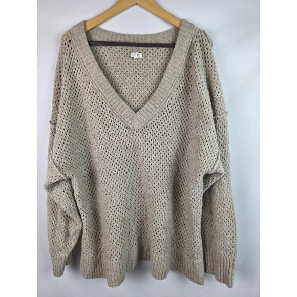Aerie Women's Sweater Plus Size XXL Beige Oversize Long Sleeve Open Knit Top - Picture 12 of 12